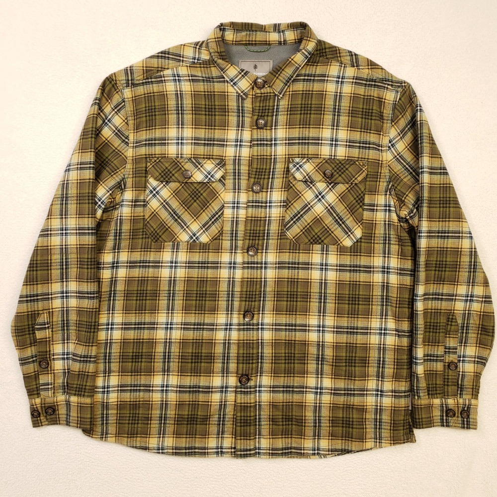 Royal Robbins Button Up Shirt Mens XL Green Plaid Fleece Lined Flannel Shacket